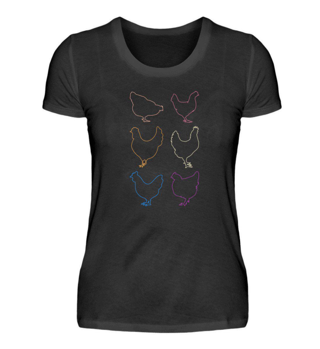 Hühner Silhouetten farbig · Damen T-Shirt-Damen Basic T-Shirt-Black-S-Agrarstarz
