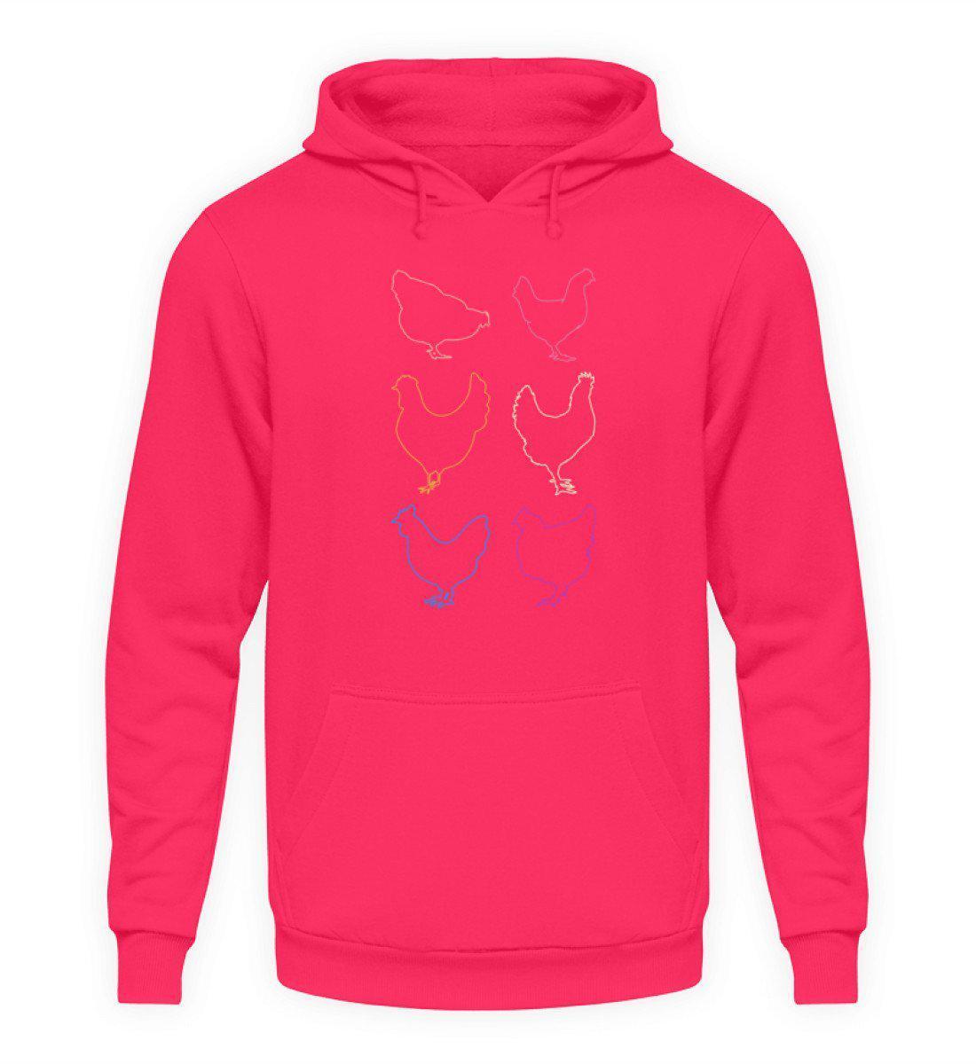 Hühner Silhouetten farbig · Unisex Kapuzenpullover Hoodie-Unisex Hoodie-Hot Pink-S-Agrarstarz