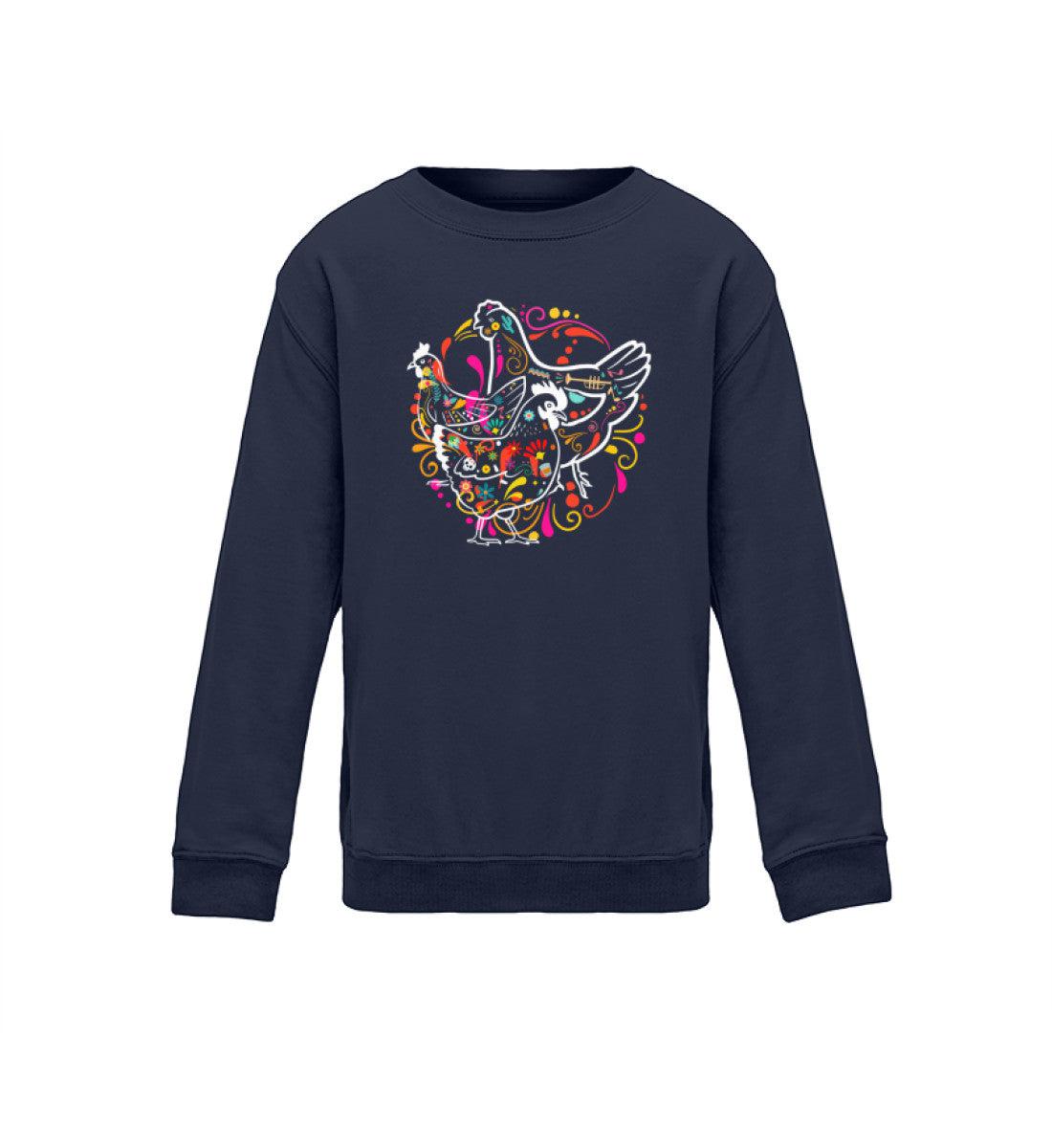 Hühner bunt · Kinder Sweatshirt-Kinder Sweatshirt-Oxford Navy-12/14 (152/164)-Agrarstarz