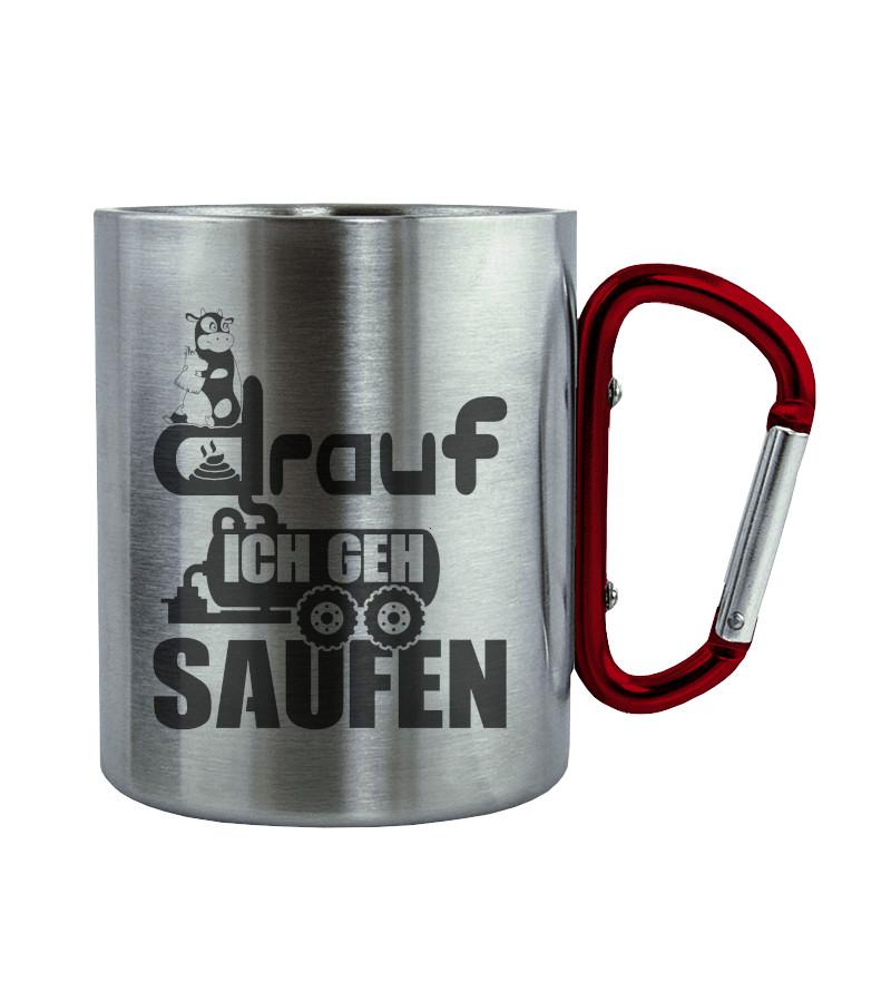 Ich geh saufen · Edelstahltasse mit Karabiner-Edelstahltasse mit Karabinergriff-Roter Karabiner-200ml-Agrarstarz