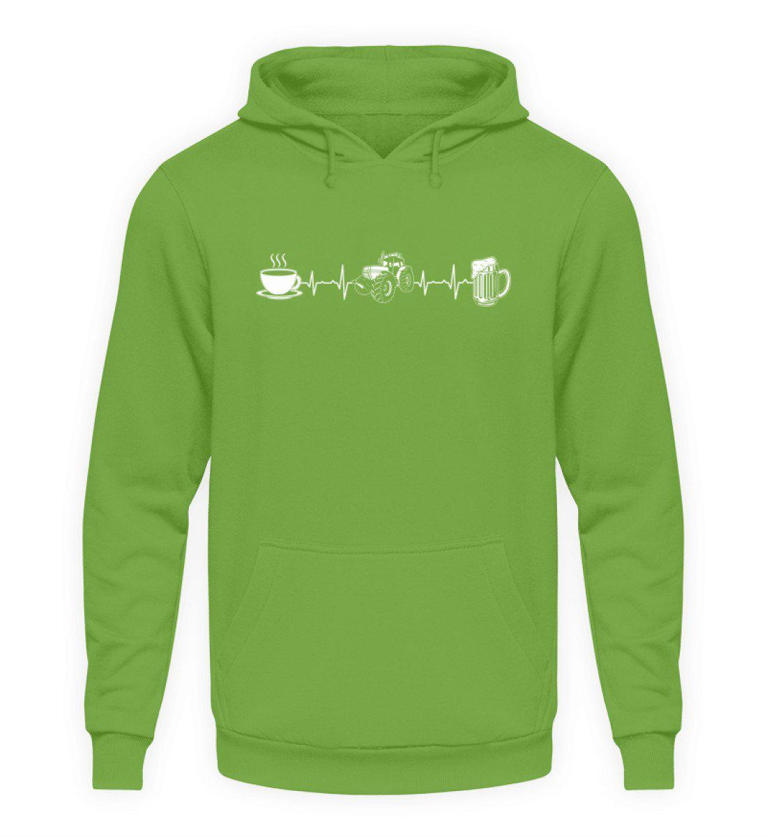 Kaffee Traktor Bier Heartbeat · Unisex Kapuzenpullover Hoodie-Unisex Hoodie-LimeGreen-S-Agrarstarz