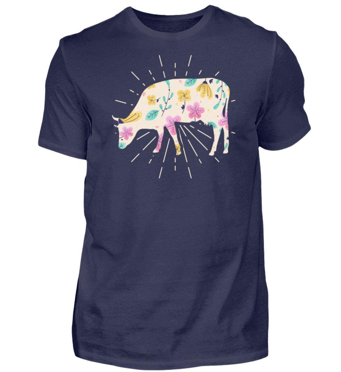 Kuh Blumen Colourful · Herren T-Shirt-Herren Basic T-Shirt-Navy-S-Agrarstarz