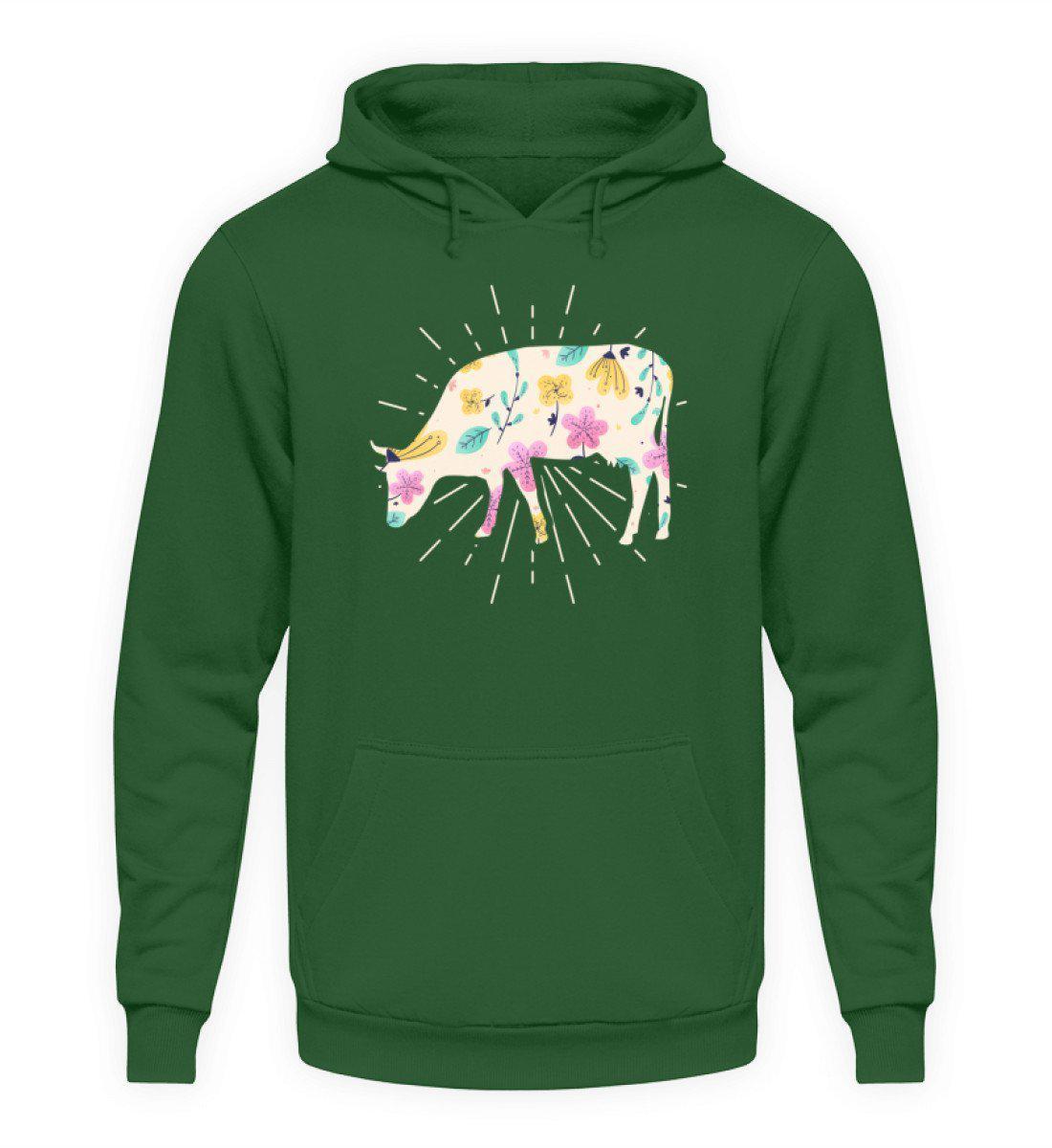 Kuh Blumen Colourful · Unisex Kapuzenpullover Hoodie-Unisex Hoodie-Bottle Green-L-Agrarstarz