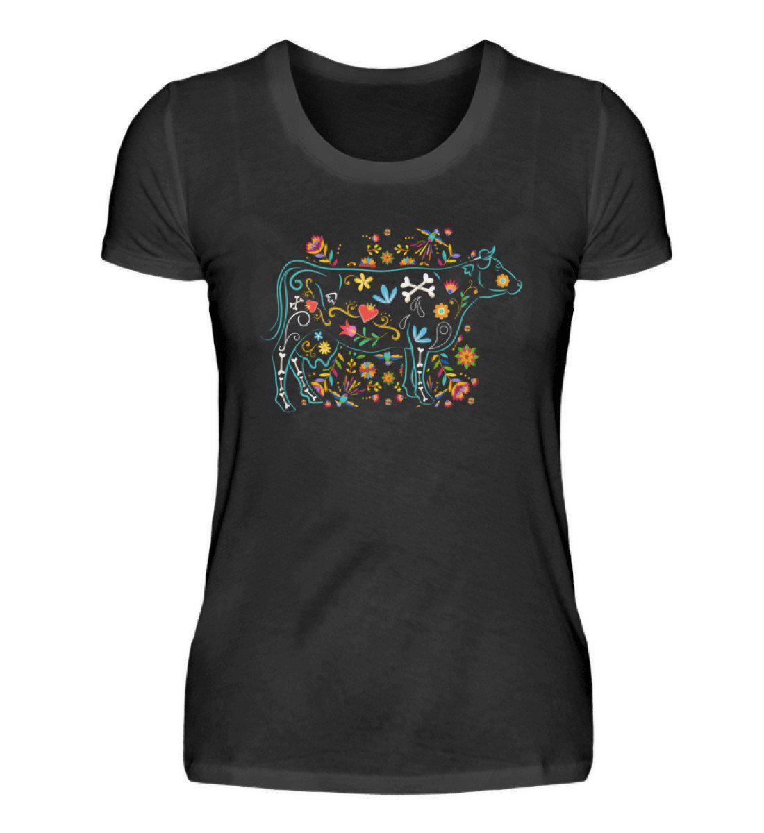 Kuh Blumen · Damen T-Shirt-Damen Basic T-Shirt-Black-S-Agrarstarz