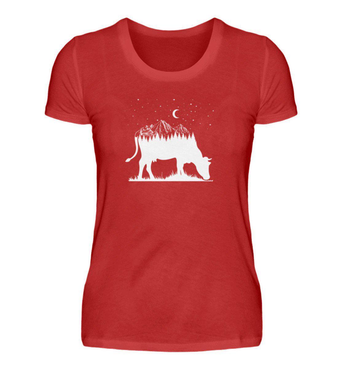 Kuh Landschaft simple · Damen T-Shirt-Damen Basic T-Shirt-Red-S-Agrarstarz