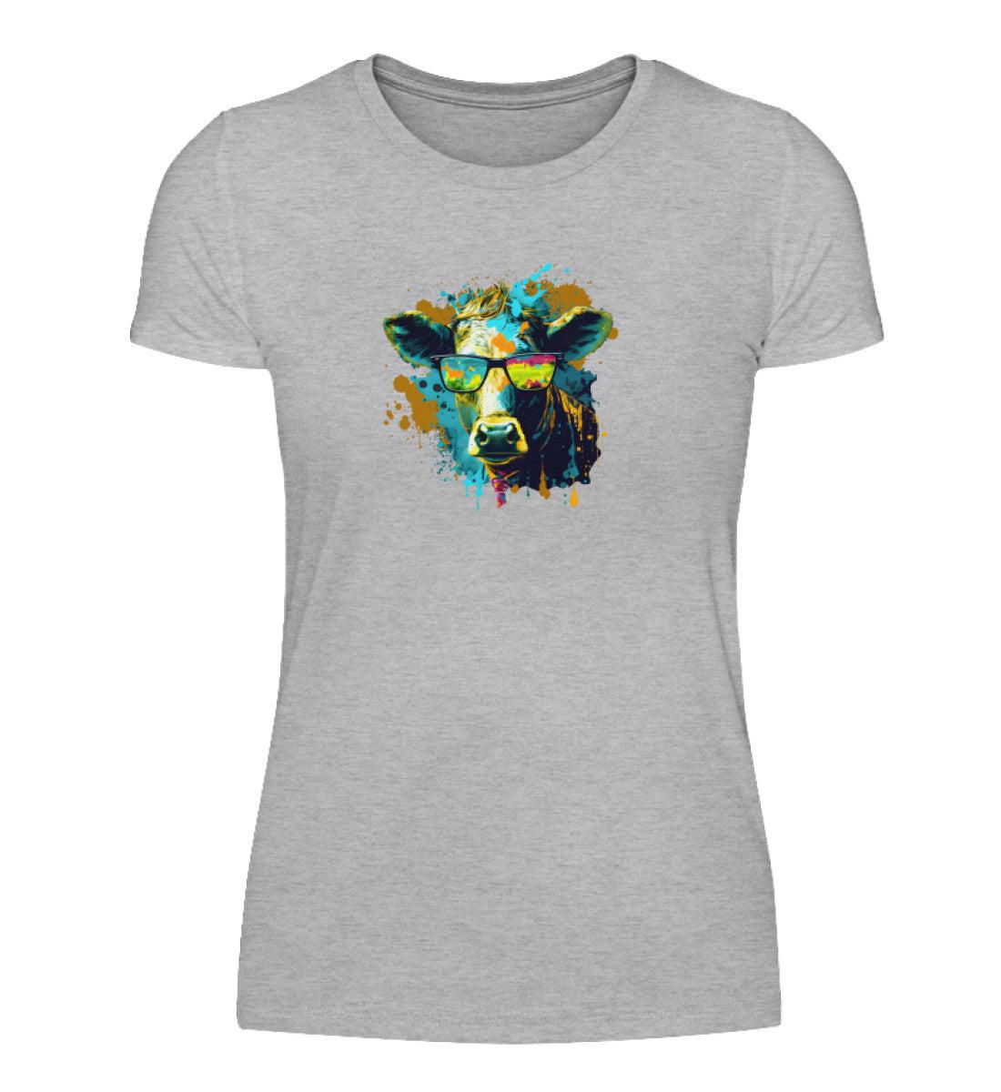 Kuh Sonnenbrille Blau · Damen T-Shirt-Damen Basic T-Shirt-Heather Grey-S-Agrarstarz