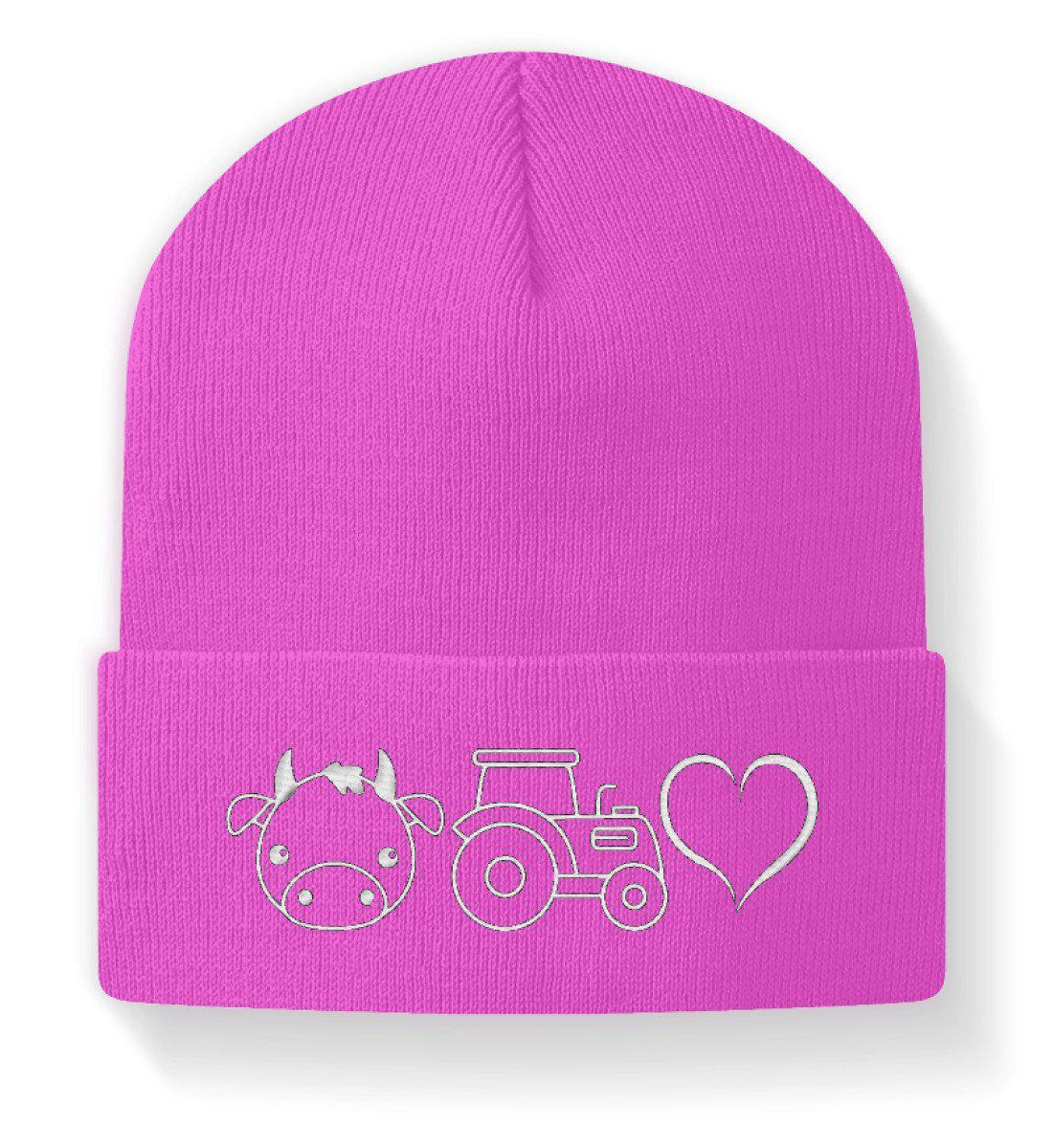 Kuh Traktor Herz · Beanie Mütze-Beanie mit Stick-Fuchsia-M-Agrarstarz