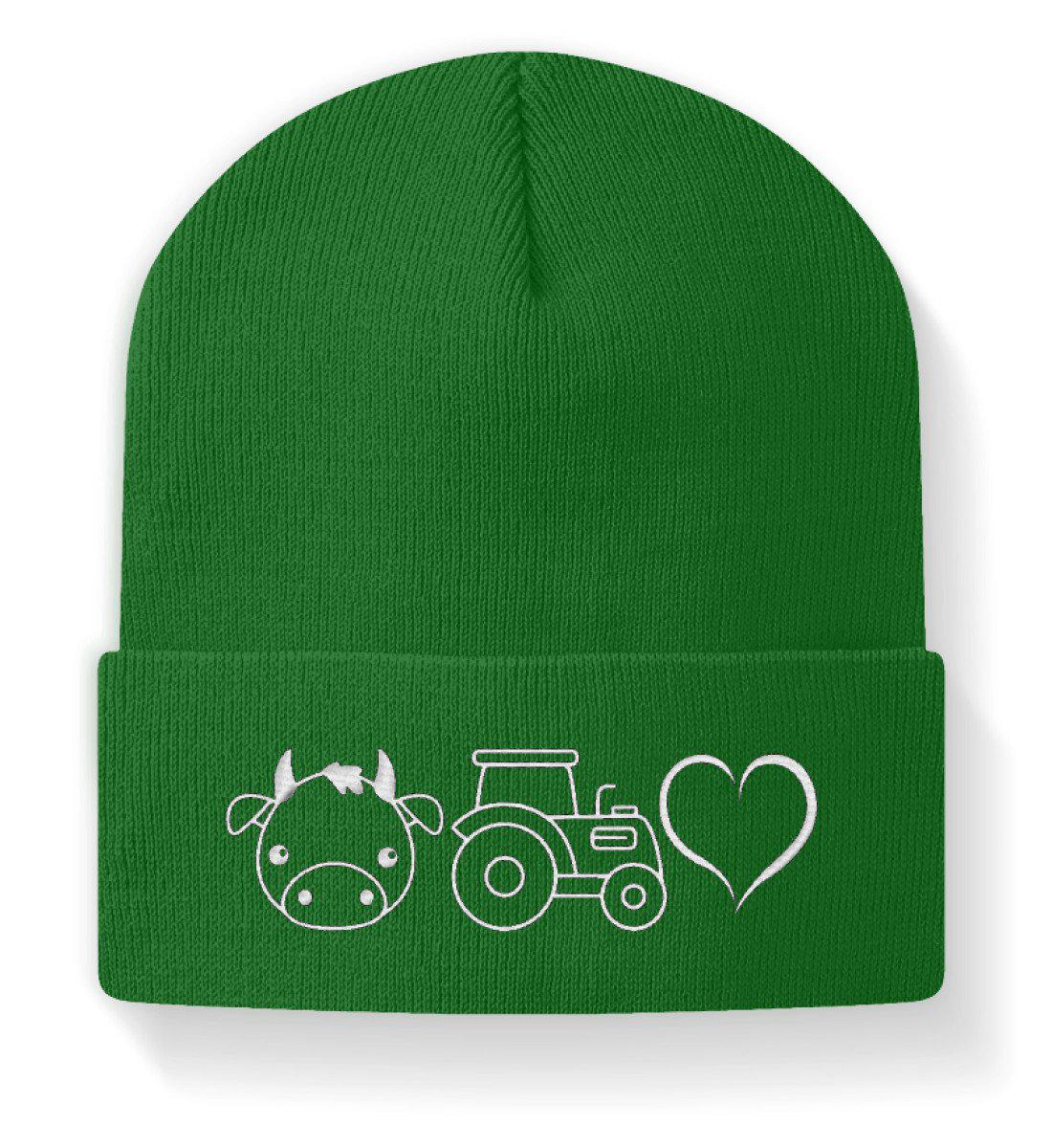 Kuh Traktor Herz · Beanie Mütze-Beanie mit Stick-Kelly Green-M-Agrarstarz