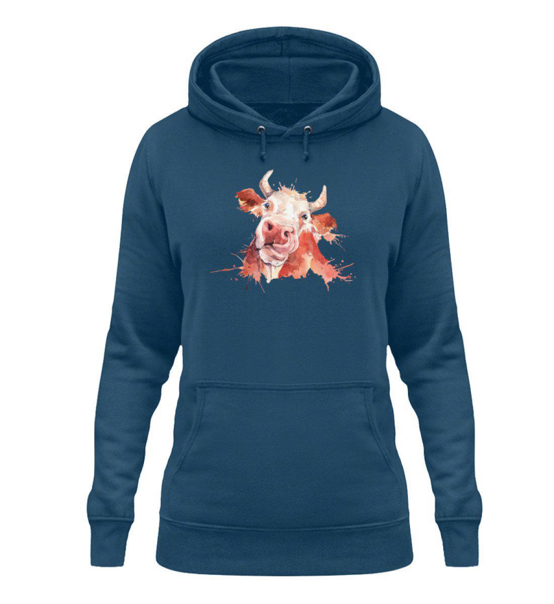 Kuh Wasserfarben - Damen Hoodie-Damen Hoodie-Airforce Blue-XS-Agrarstarz