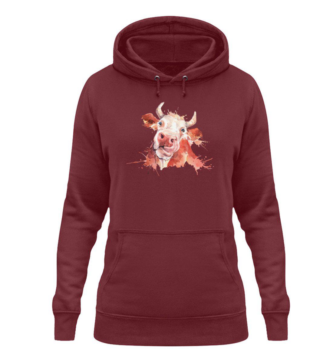 Kuh Wasserfarben - Damen Hoodie-Damen Hoodie-Burgundy-XS-Agrarstarz