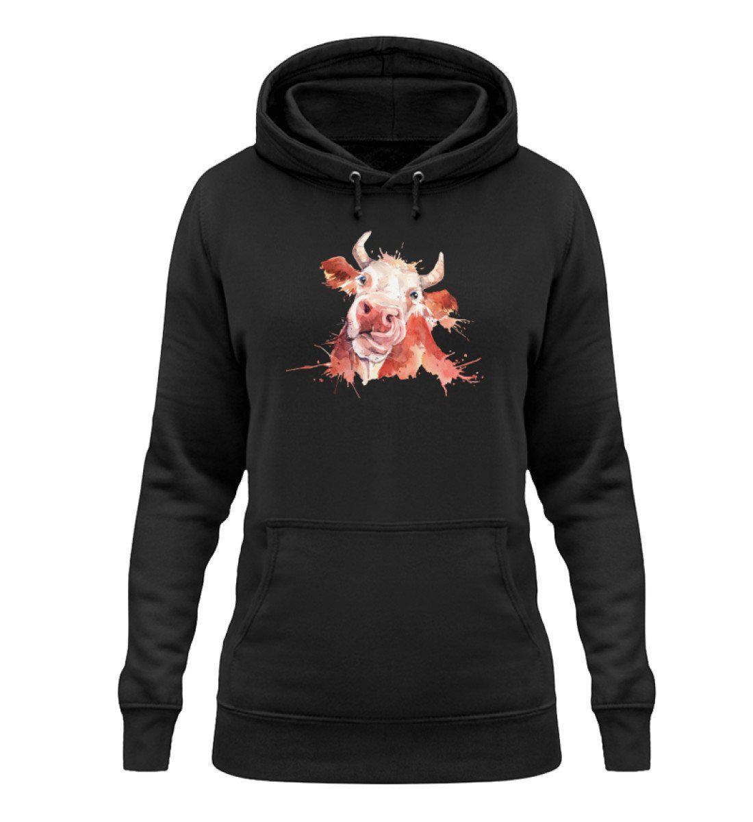 Kuh Wasserfarben - Damen Hoodie-Damen Hoodie-Jet Black-XS-Agrarstarz