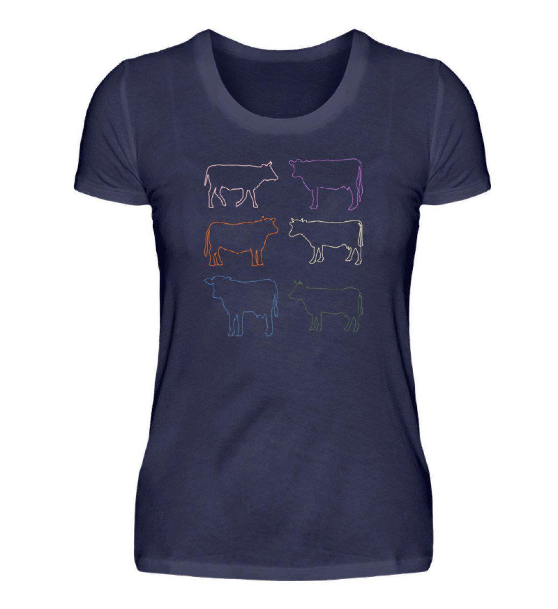 Kühe Silhouette farbig · Damen T-Shirt-Damen Basic T-Shirt-Navy-S-Agrarstarz