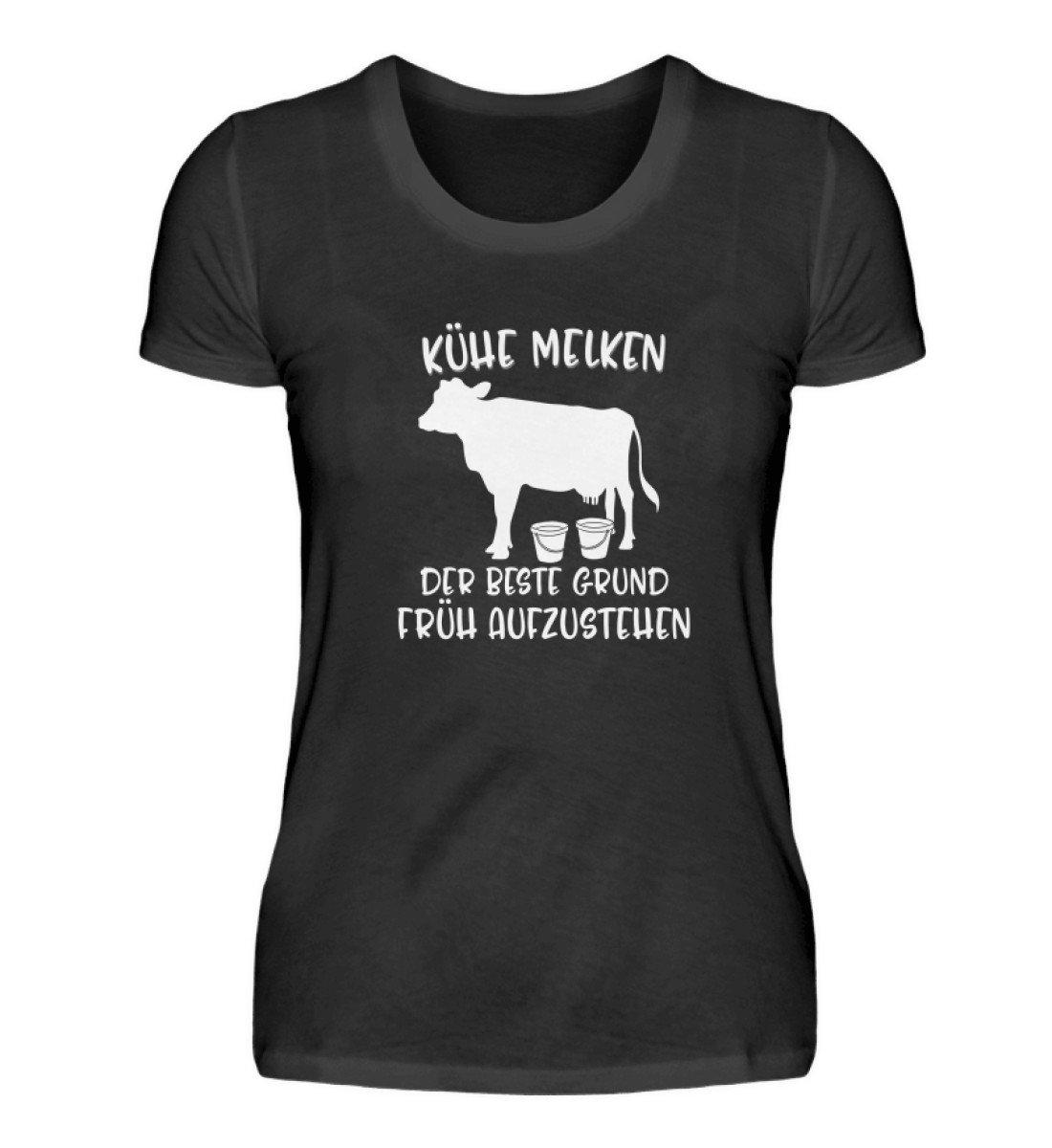 Kühe melken früh aufstehen · Damen T-Shirt-Damen Basic T-Shirt-Black-S-Agrarstarz