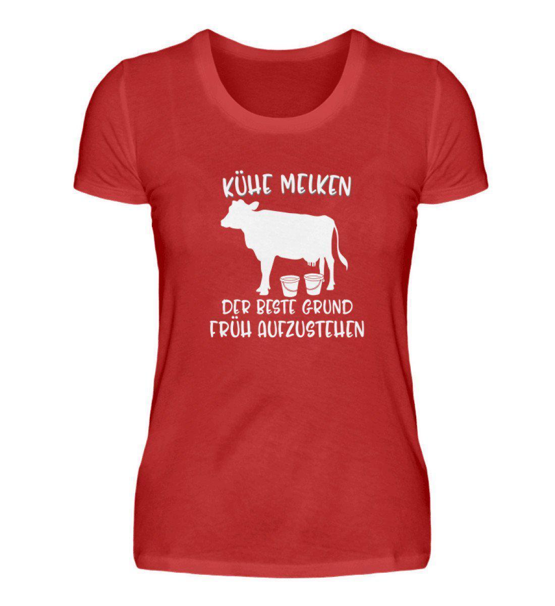 Kühe melken früh aufstehen · Damen T-Shirt-Damen Basic T-Shirt-Red-S-Agrarstarz