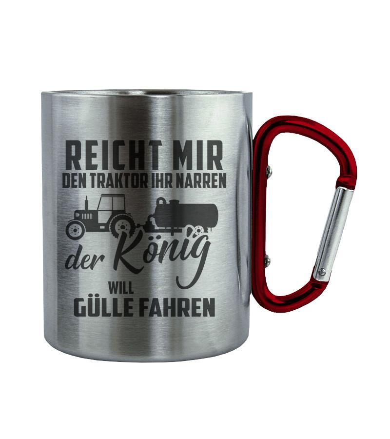 Landwirt König Gülle · Edelstahltasse mit Karabiner-Edelstahltasse mit Karabinergriff-Roter Karabiner-200ml-Agrarstarz