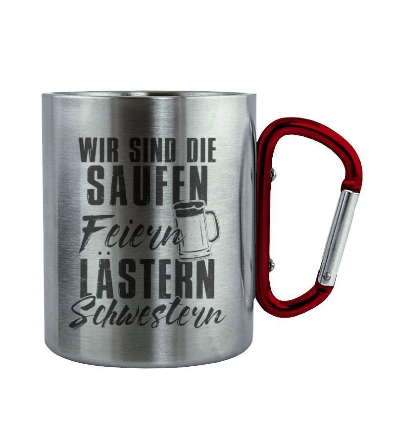 Lästern Schwestern · Edelstahltasse mit Karabiner-Edelstahltasse mit Karabinergriff-Roter Karabiner-200ml-Agrarstarz