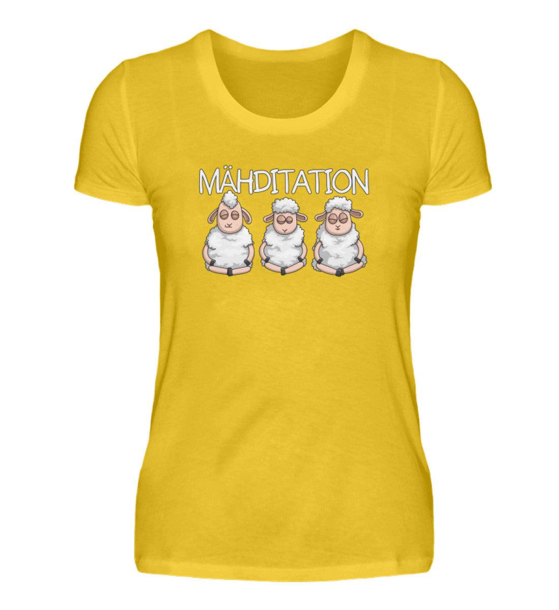 Mähditation Schafe · Damen T-Shirt-Damen Basic T-Shirt-Lemon Yellow-S-Agrarstarz