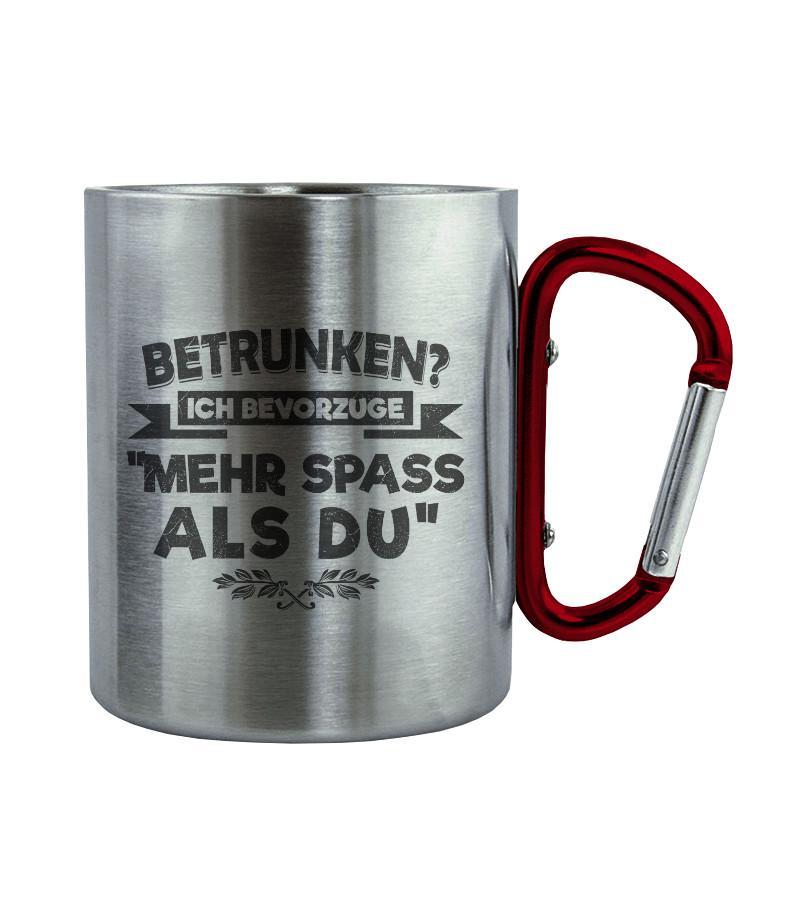 Mehr Spaß als du · Edelstahltasse mit Karabiner-Edelstahltasse mit Karabinergriff-Roter Karabiner-200ml-Agrarstarz