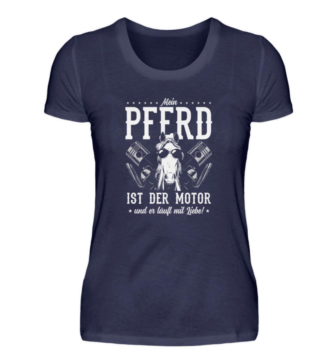 Mein Pferd ist der Motor · Damen T-Shirt-Damen Basic T-Shirt-Navy-S-Agrarstarz