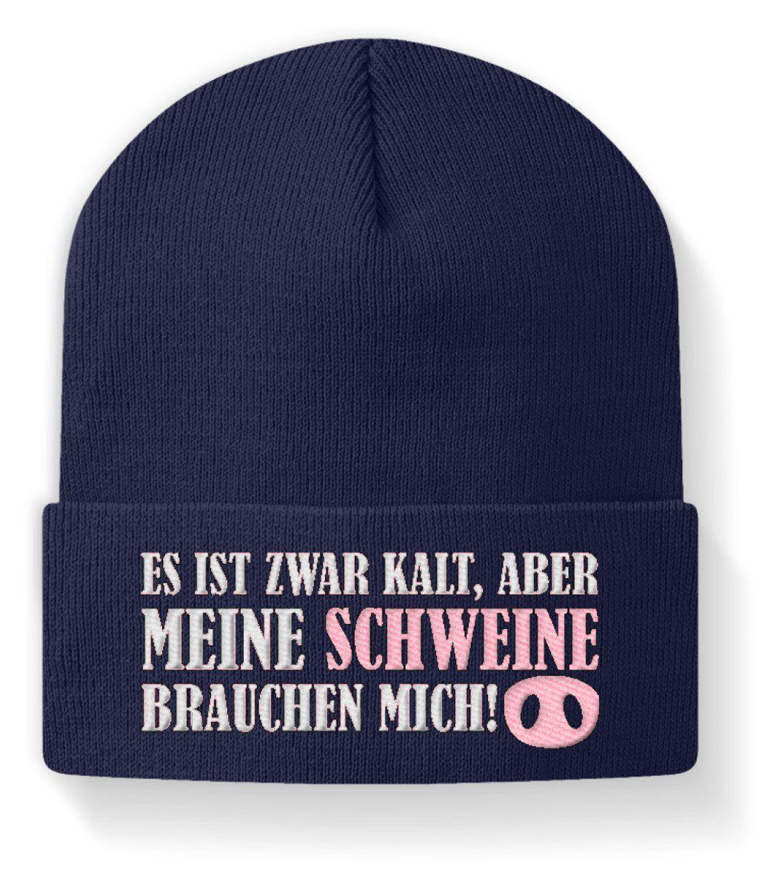 Meine Schweine brauchen mich · Beanie Mütze-Beanie mit Stick-Navy-M-Agrarstarz