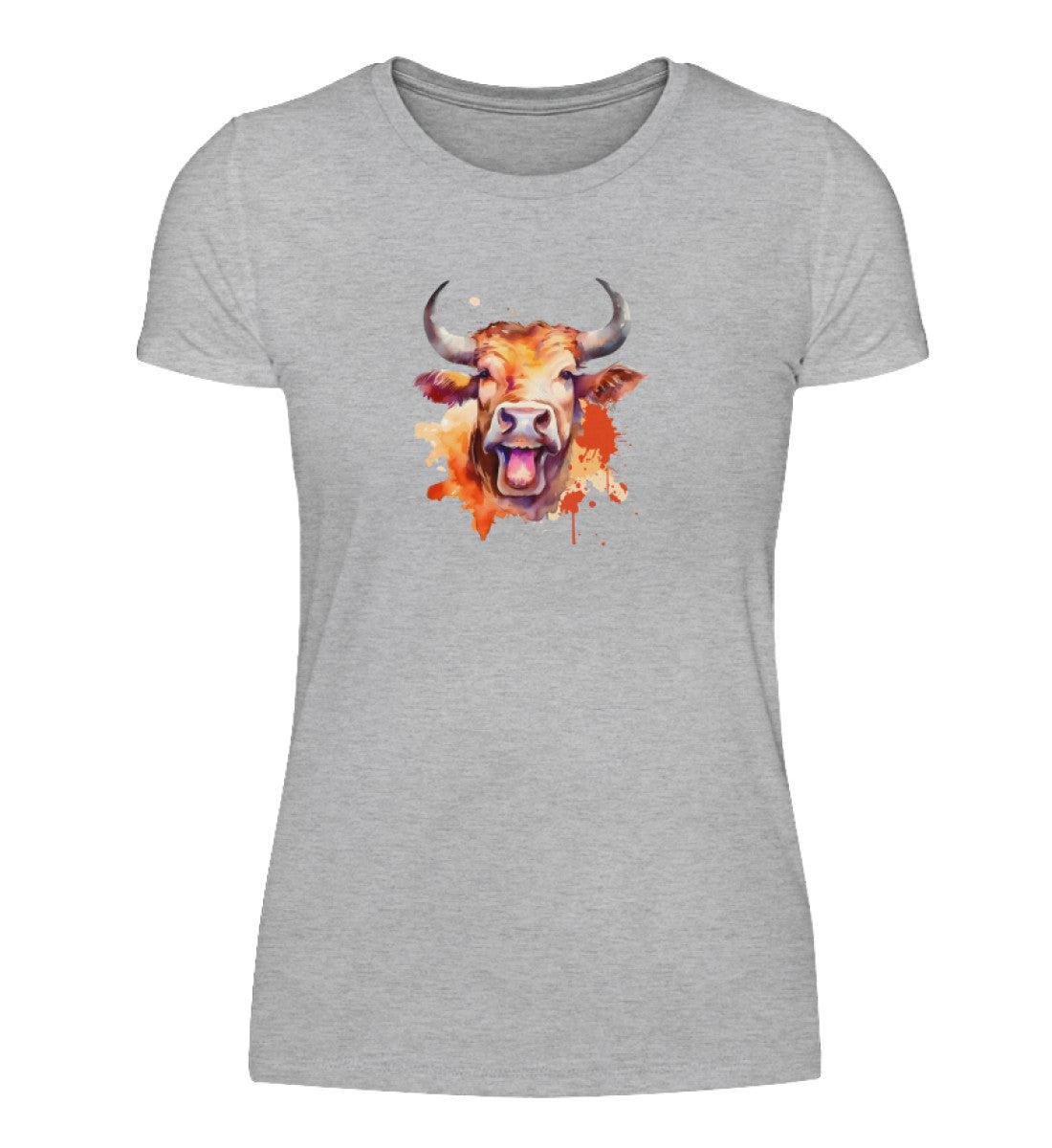 Muhende Kuh Wasserfarben · Damen T-Shirt-Damen Basic T-Shirt-Heather Grey-S-Agrarstarz