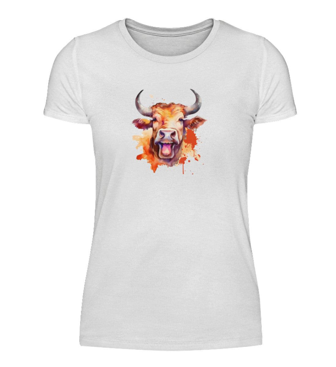Muhende Kuh Wasserfarben · Damen T-Shirt-Damen Basic T-Shirt-White-S-Agrarstarz