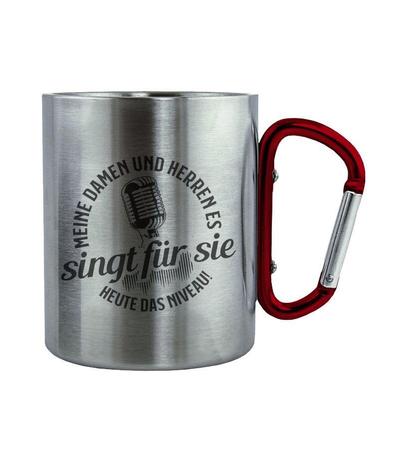 Niveau singt · Edelstahltasse mit Karabiner-Edelstahltasse mit Karabinergriff-Roter Karabiner-200ml-Agrarstarz