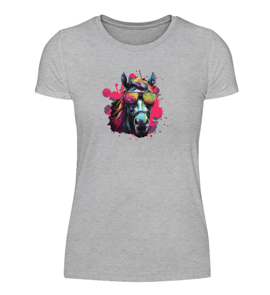 Pferd Sonnenbrille · Damen T-Shirt-Damen Basic T-Shirt-Heather Grey-S-Agrarstarz