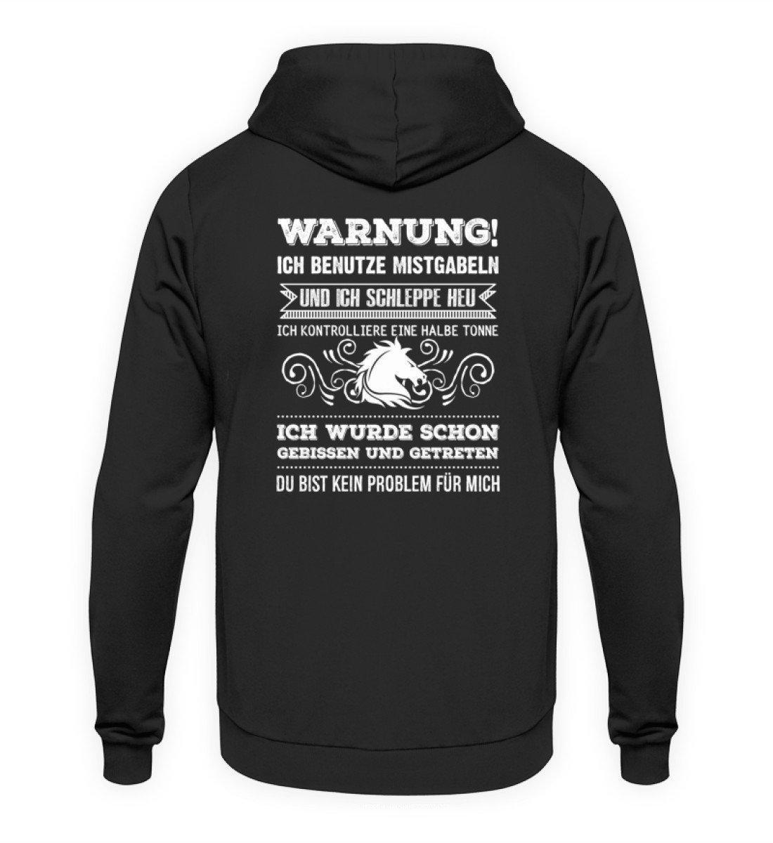 Pferd Warnung (Rückenprint) · Unisex Kapuzenpullover Hoodie-Unisex Hoodie-Jet Black-S-Agrarstarz