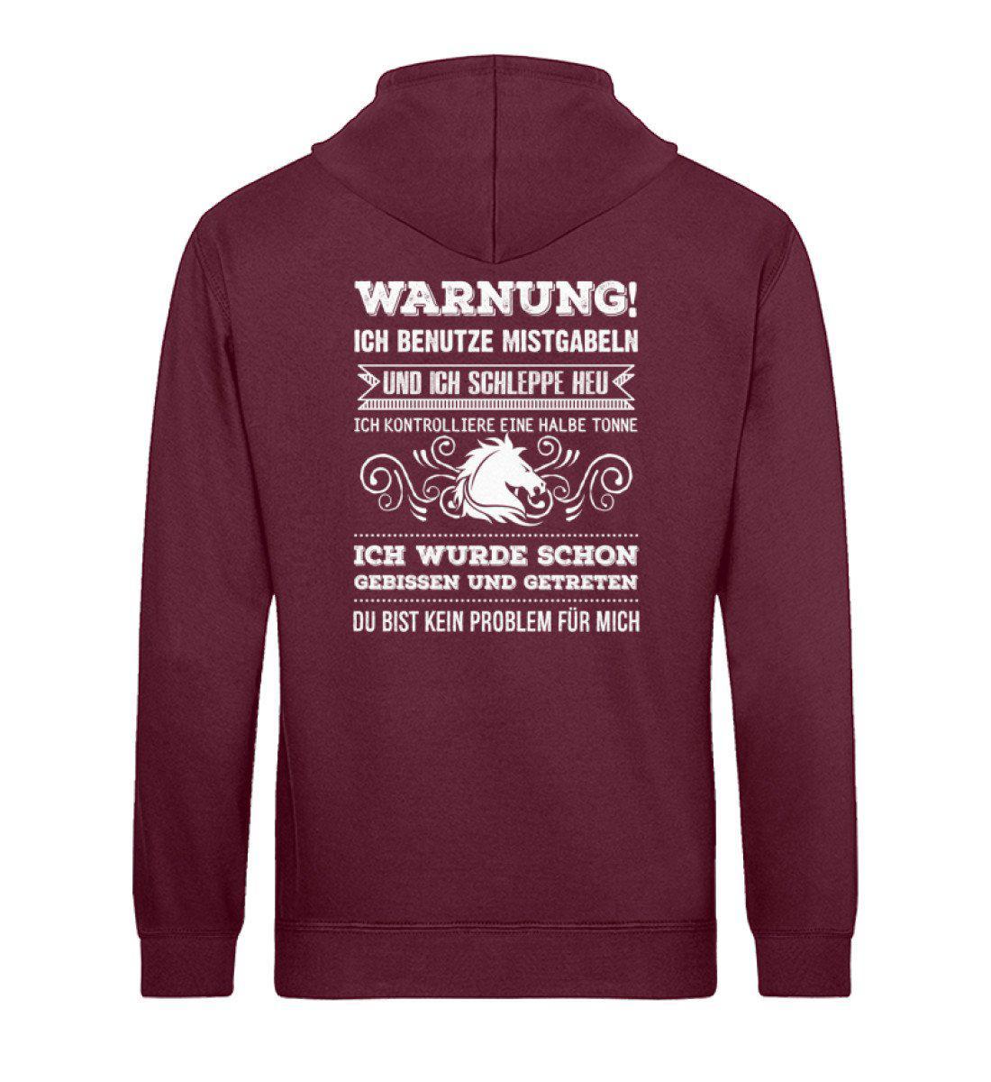 Pferd Warnung (Rückenprint) · Unisex Organic Hoodie-Drummer Hoodie ST/ST-Burgundy-XS-Agrarstarz
