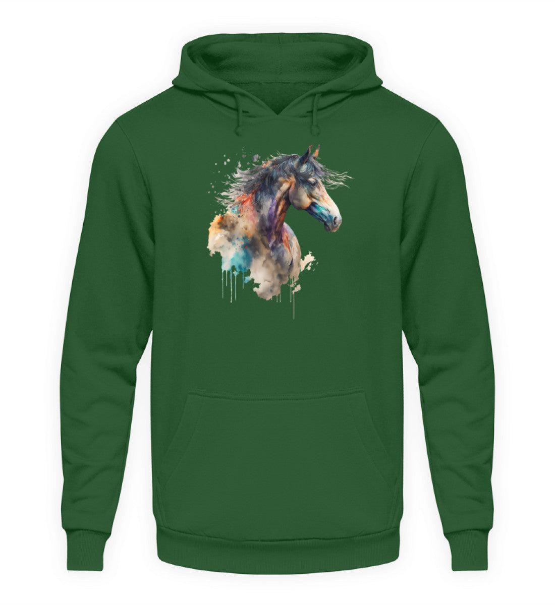 Pferd Wasserfarben 1 · Unisex Kapuzenpullover Hoodie-Unisex Hoodie-Bottle Green-XS-Agrarstarz
