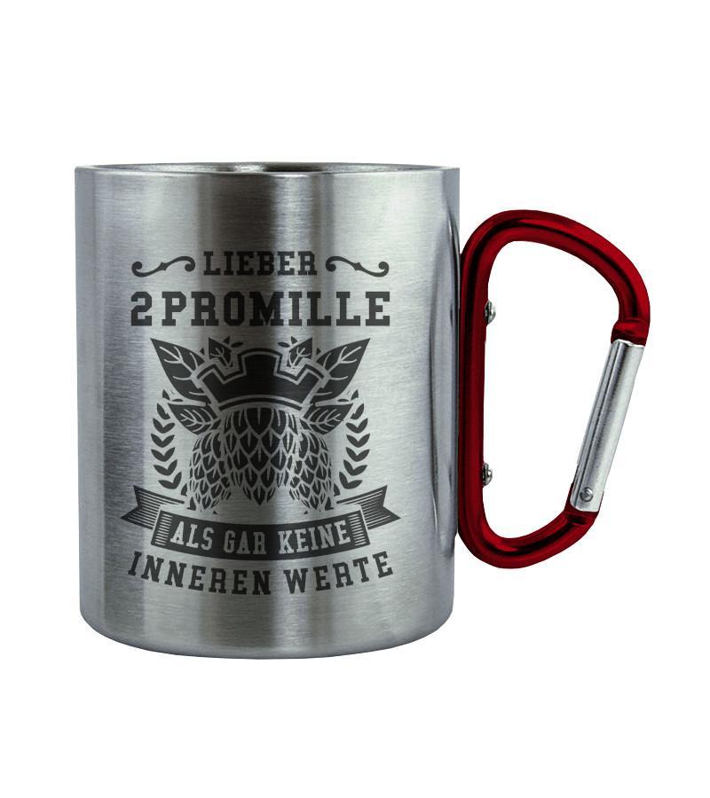 Promille innere Werte · Edelstahltasse mit Karabiner-Edelstahltasse mit Karabinergriff-Roter Karabiner-200ml-Agrarstarz