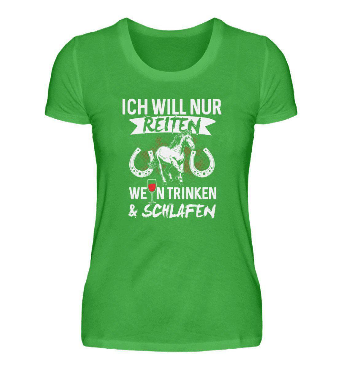 Reiten Wein trinken · Damen T-Shirt-Damen Basic T-Shirt-Green Apple-S-Agrarstarz