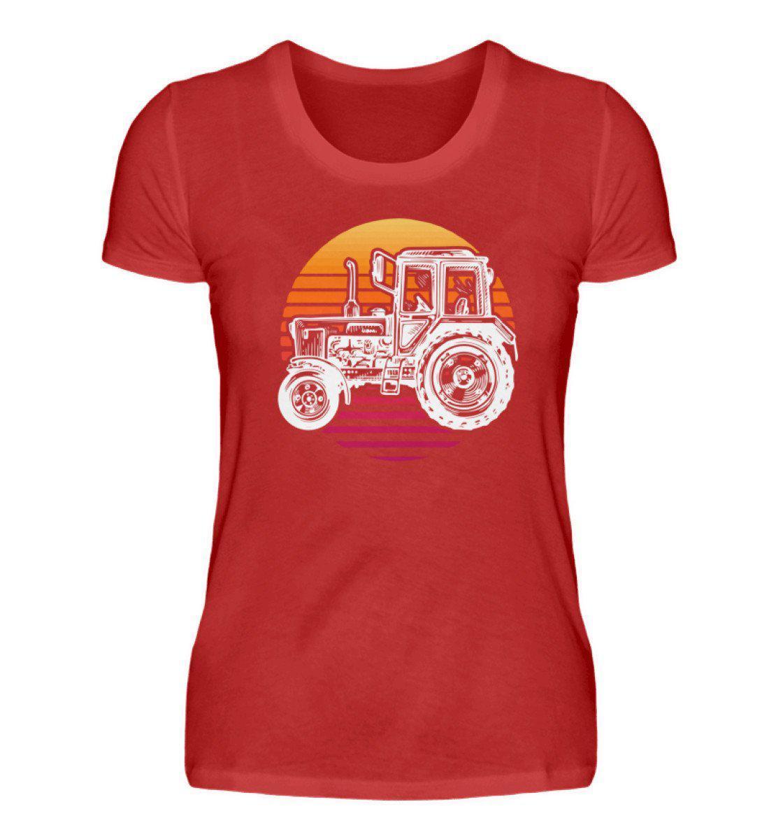Retro Traktor Sonne · Damen T-Shirt-Damen Basic T-Shirt-Red-S-Agrarstarz