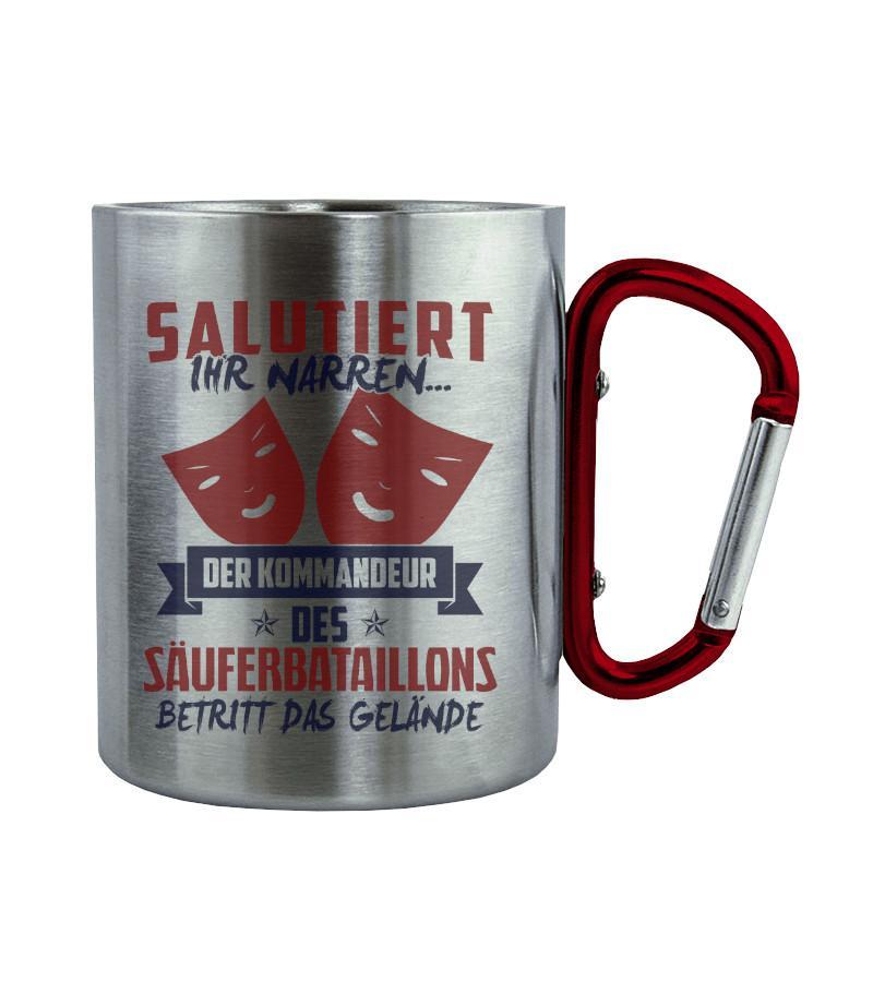 Salutiert ihr Narren · Edelstahltasse mit Karabiner-Edelstahltasse mit Karabinergriff-Roter Karabiner-200ml-Agrarstarz