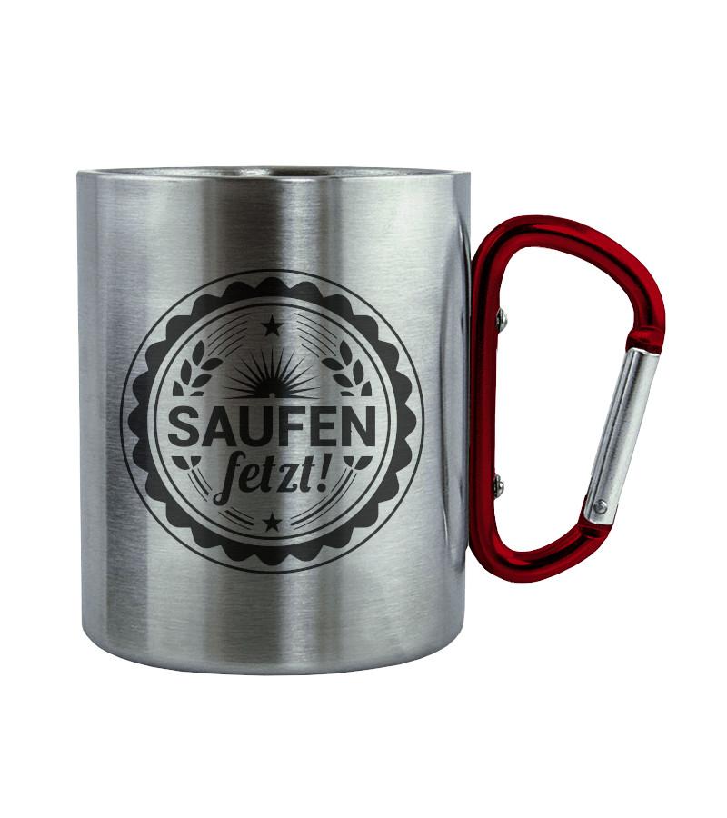 Saufen fetzt · Edelstahltasse mit Karabiner-Edelstahltasse mit Karabinergriff-Roter Karabiner-200ml-Agrarstarz