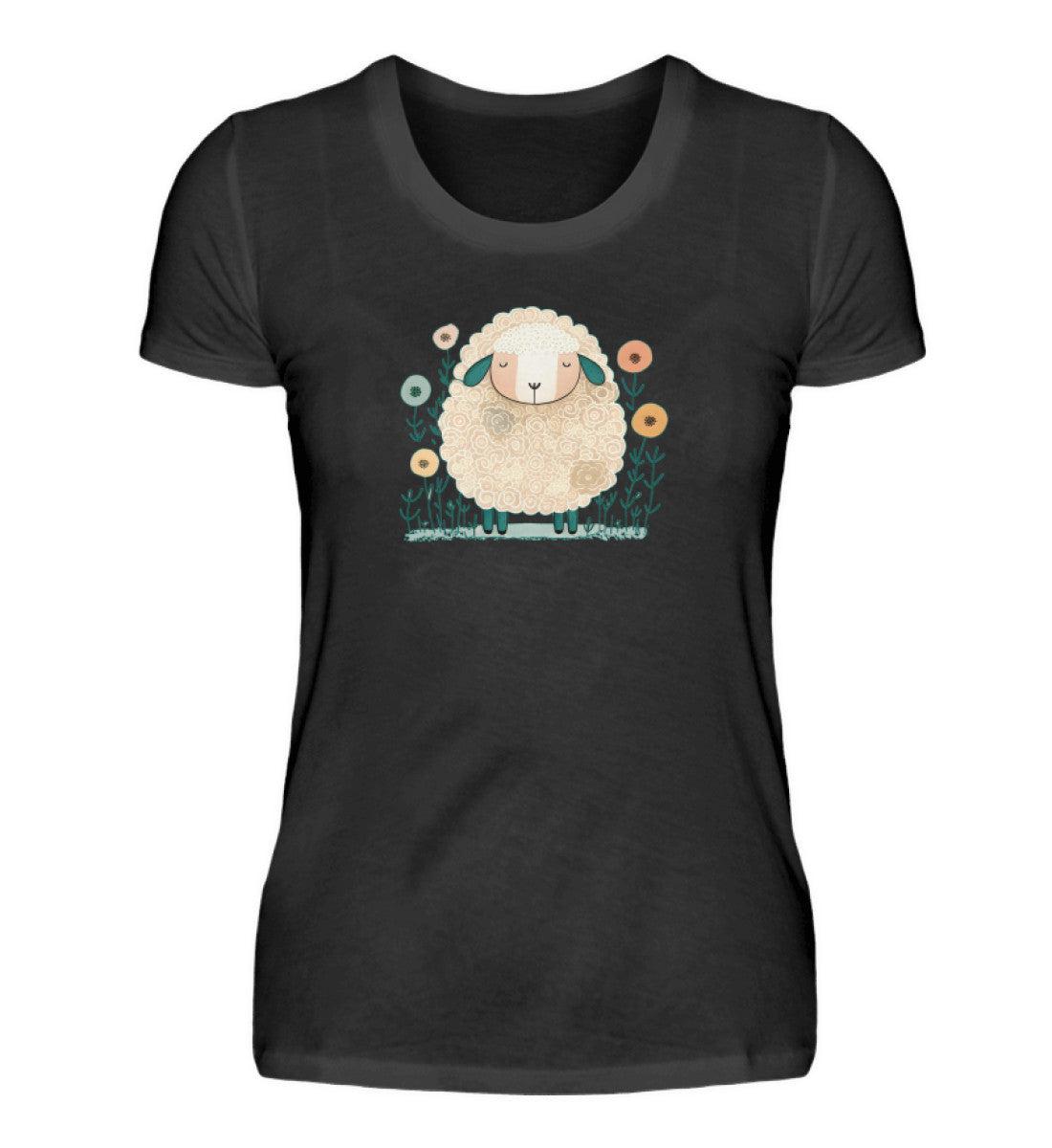 Schaf Blumen 2 · Damen T-Shirt-Damen Basic T-Shirt-Black-S-Agrarstarz