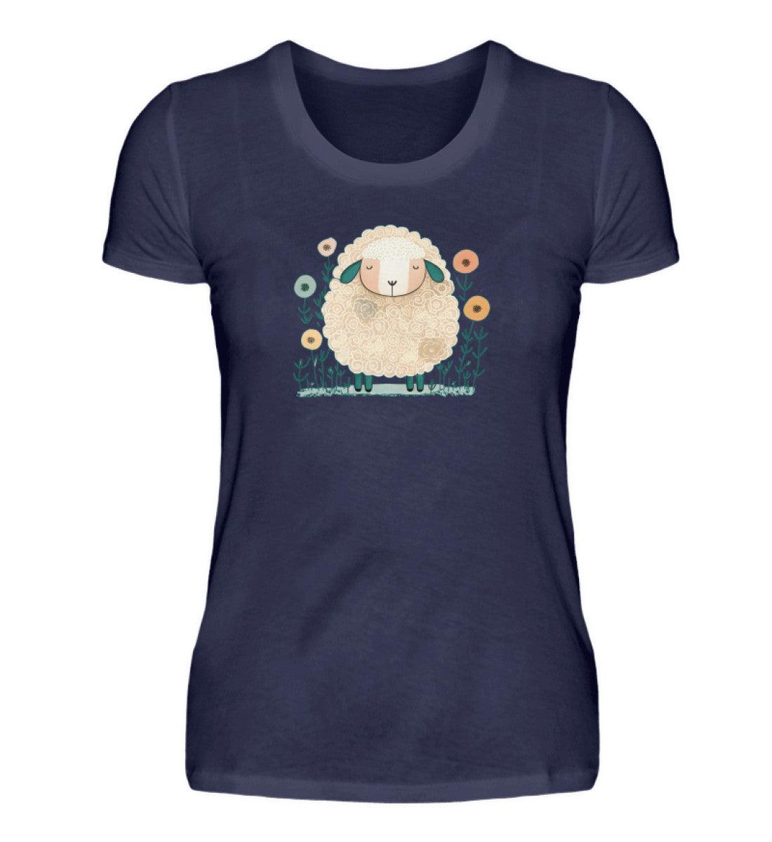 Schaf Blumen 2 · Damen T-Shirt-Damen Basic T-Shirt-Navy-S-Agrarstarz