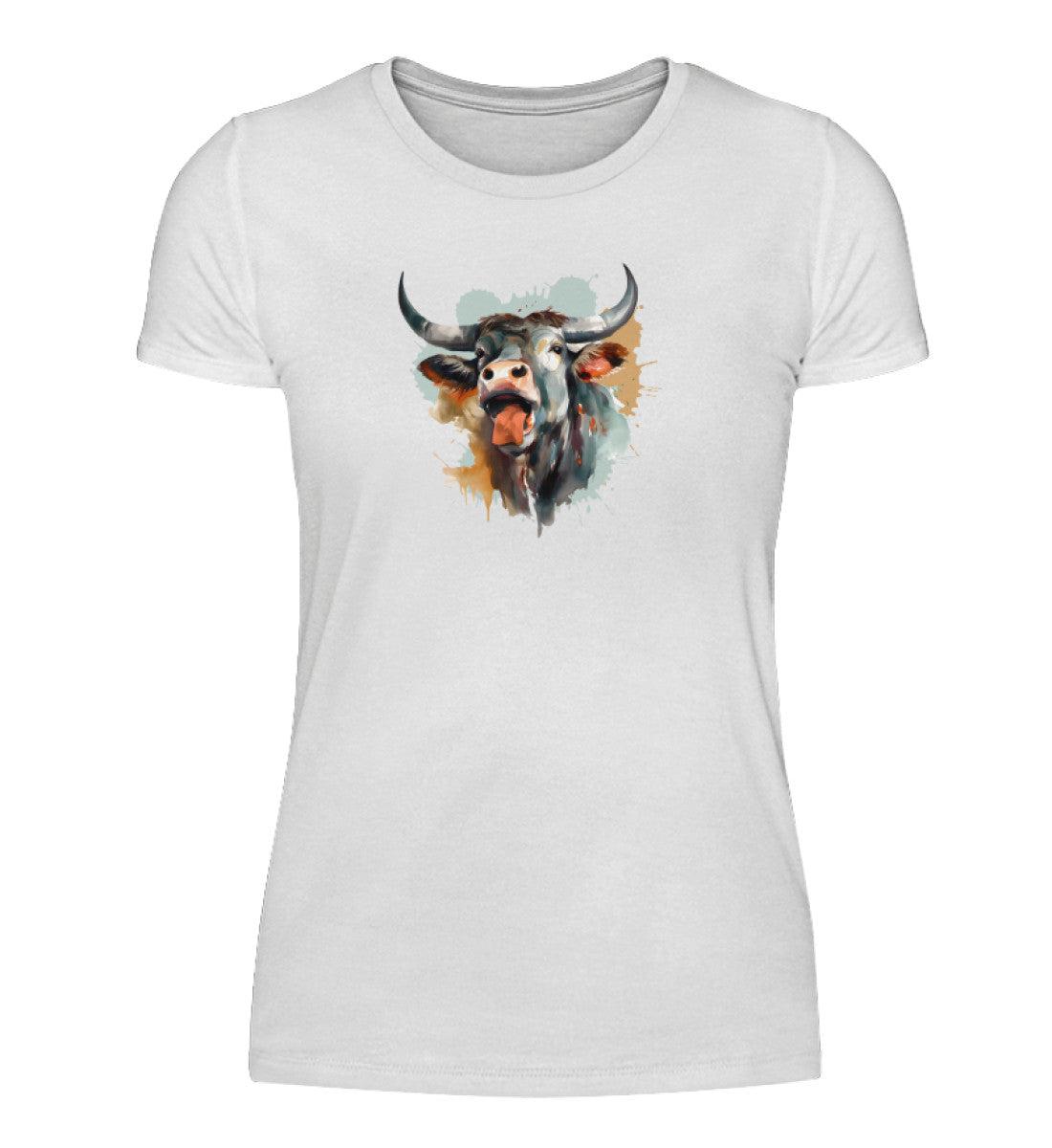 Schreiender Ochse Wasseerfarben · Damen T-Shirt-Damen Basic T-Shirt-White-S-Agrarstarz