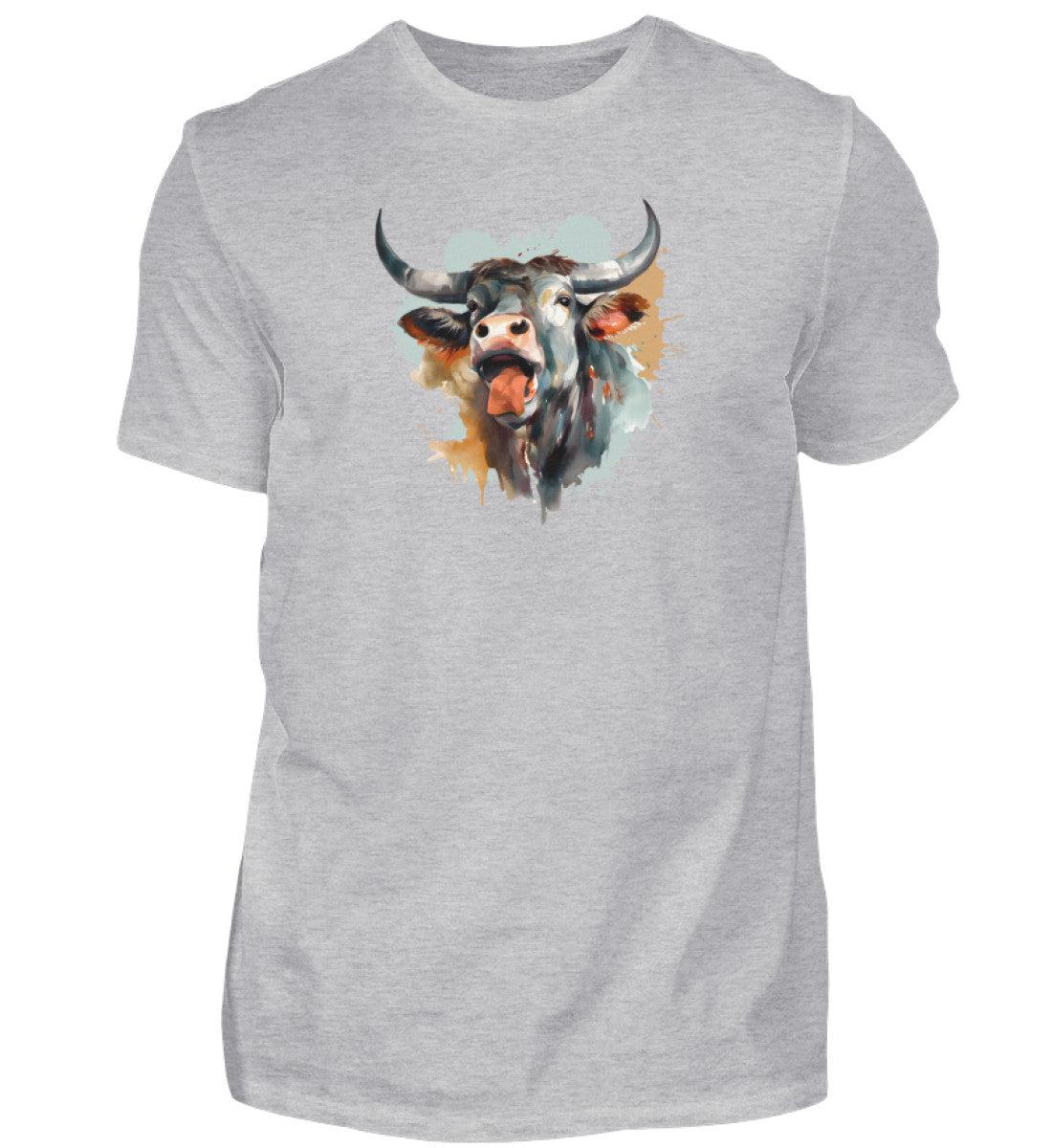 Schreiender Ochse Wasseerfarben · Herren T-Shirt-Herren Basic T-Shirt-Heather Grey-S-Agrarstarz