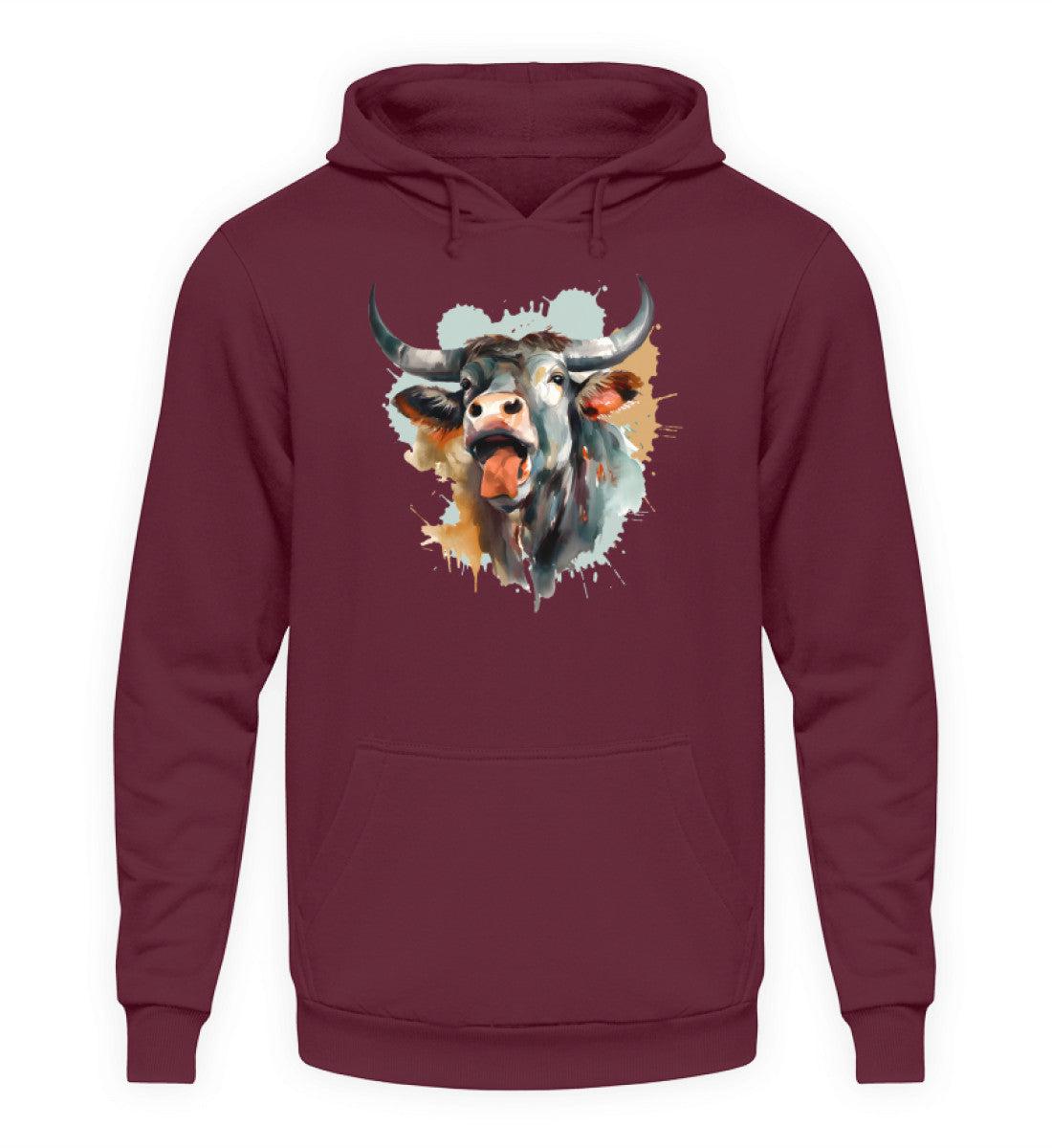 Schreiender Ochse Wasseerfarben · Unisex Kapuzenpullover Hoodie-Unisex Hoodie-Burgundy-XS-Agrarstarz