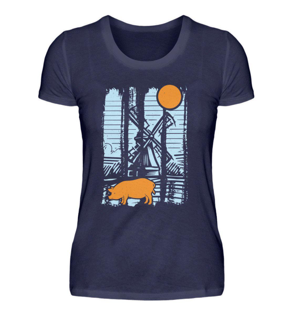 Schwein Colourful · Damen T-Shirt-Damen Basic T-Shirt-Navy-S-Agrarstarz