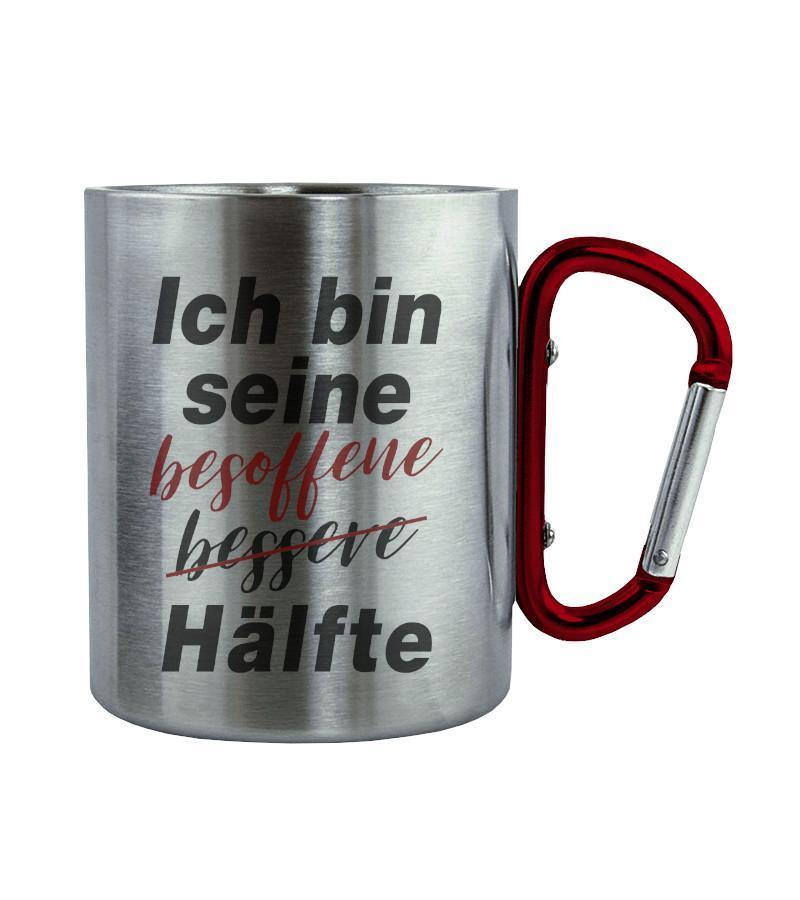 Seine Hälfte · Edelstahltasse mit Karabiner-Edelstahltasse mit Karabinergriff-Roter Karabiner-200ml-Agrarstarz