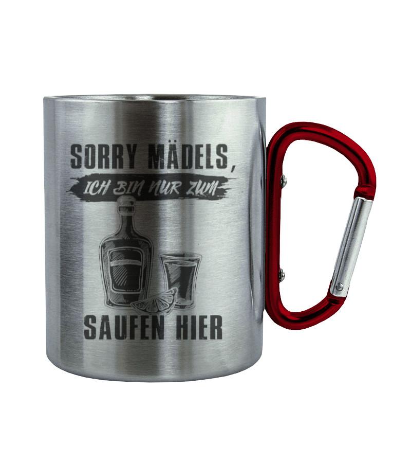 Sorry Mädels · Edelstahltasse mit Karabiner-Edelstahltasse mit Karabinergriff-Roter Karabiner-200ml-Agrarstarz