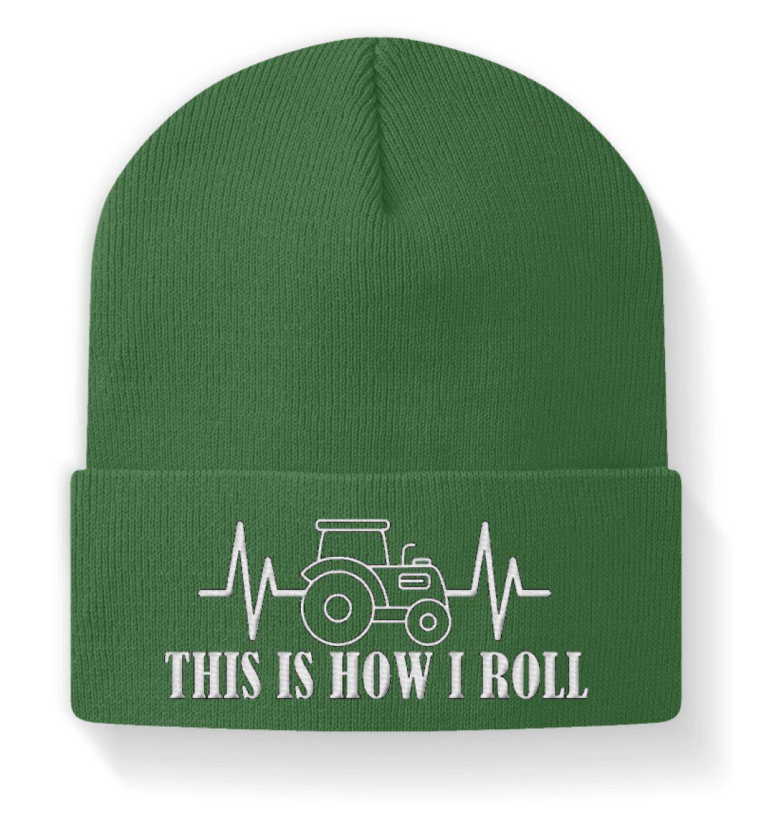 This is how i roll · Beanie Mütze-Beanie mit Stick-Moss Green-M-Agrarstarz