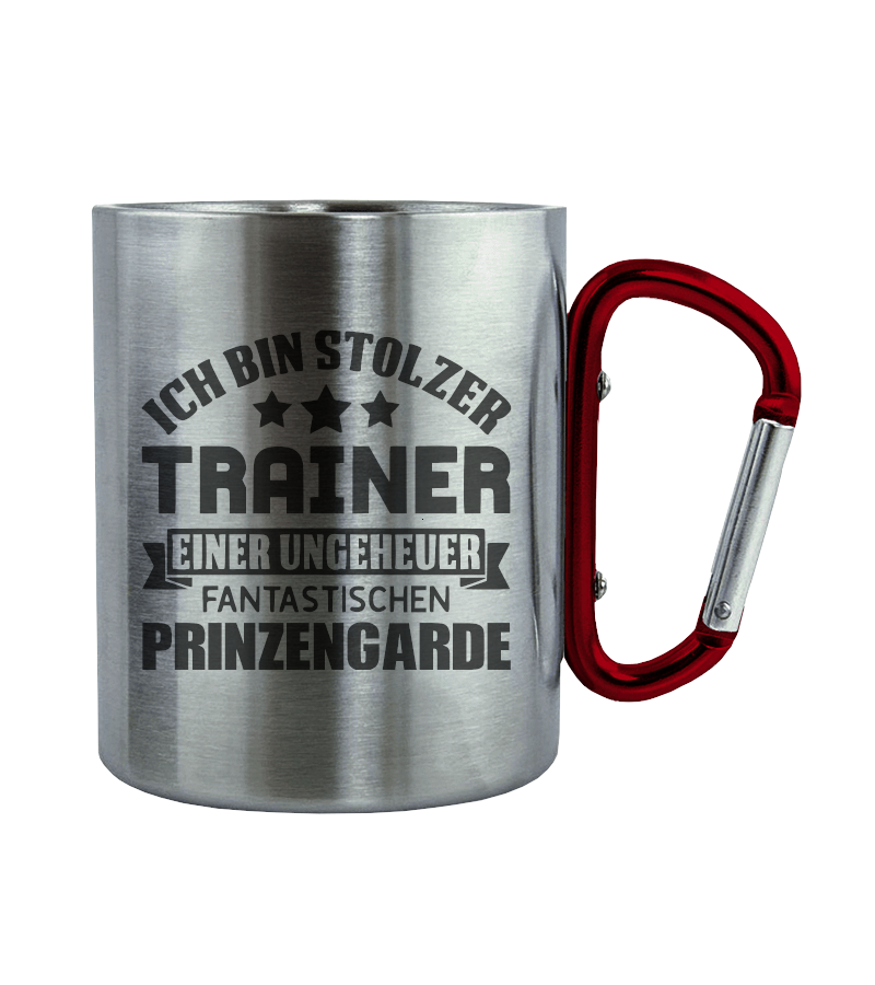 Trainer Prinzengarde · Edelstahltasse mit Karabiner-Edelstahltasse mit Karabinergriff-Roter Karabiner-200ml-Agrarstarz