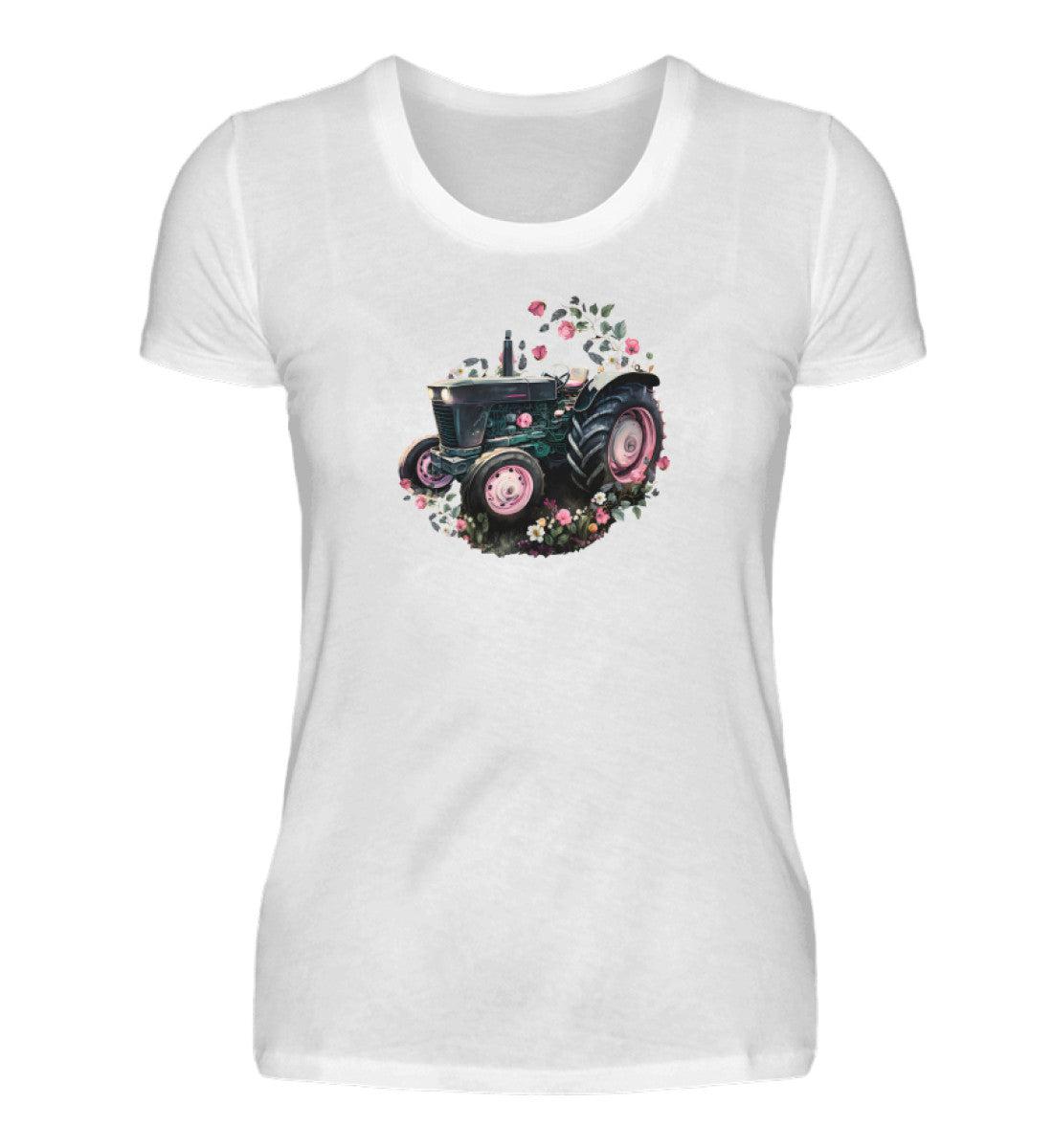 Traktor Blumen · Damen T-Shirt-Damen Basic T-Shirt-White-S-Agrarstarz