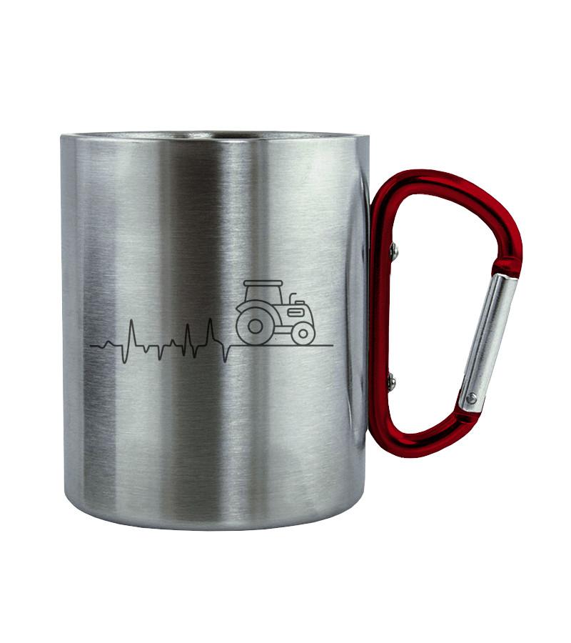 Traktor Heartbeat · Edelstahltasse mit Karabiner-Edelstahltasse mit Karabinergriff-Roter Karabiner-200ml-Agrarstarz