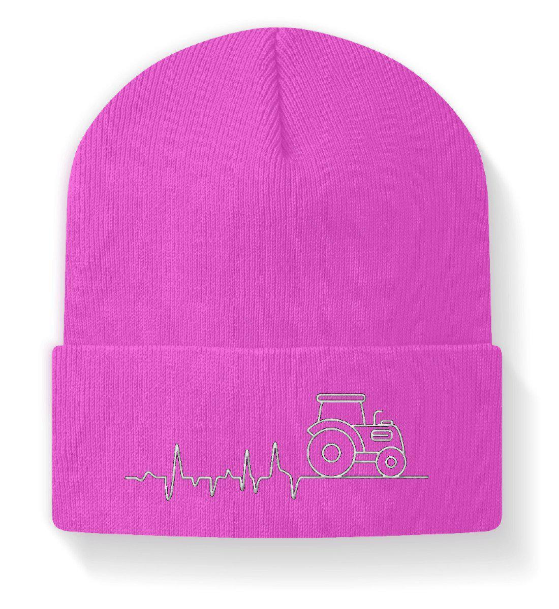Traktor Simple Heartbeat · Beanie Mütze-Beanie mit Stick-Fuchsia-M-Agrarstarz