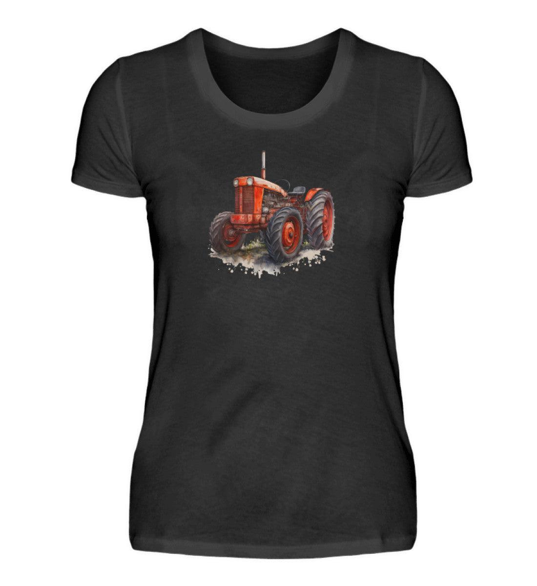 Traktor Wasserfarben 2 · Damen T-Shirt-Damen Basic T-Shirt-Black-S-Agrarstarz
